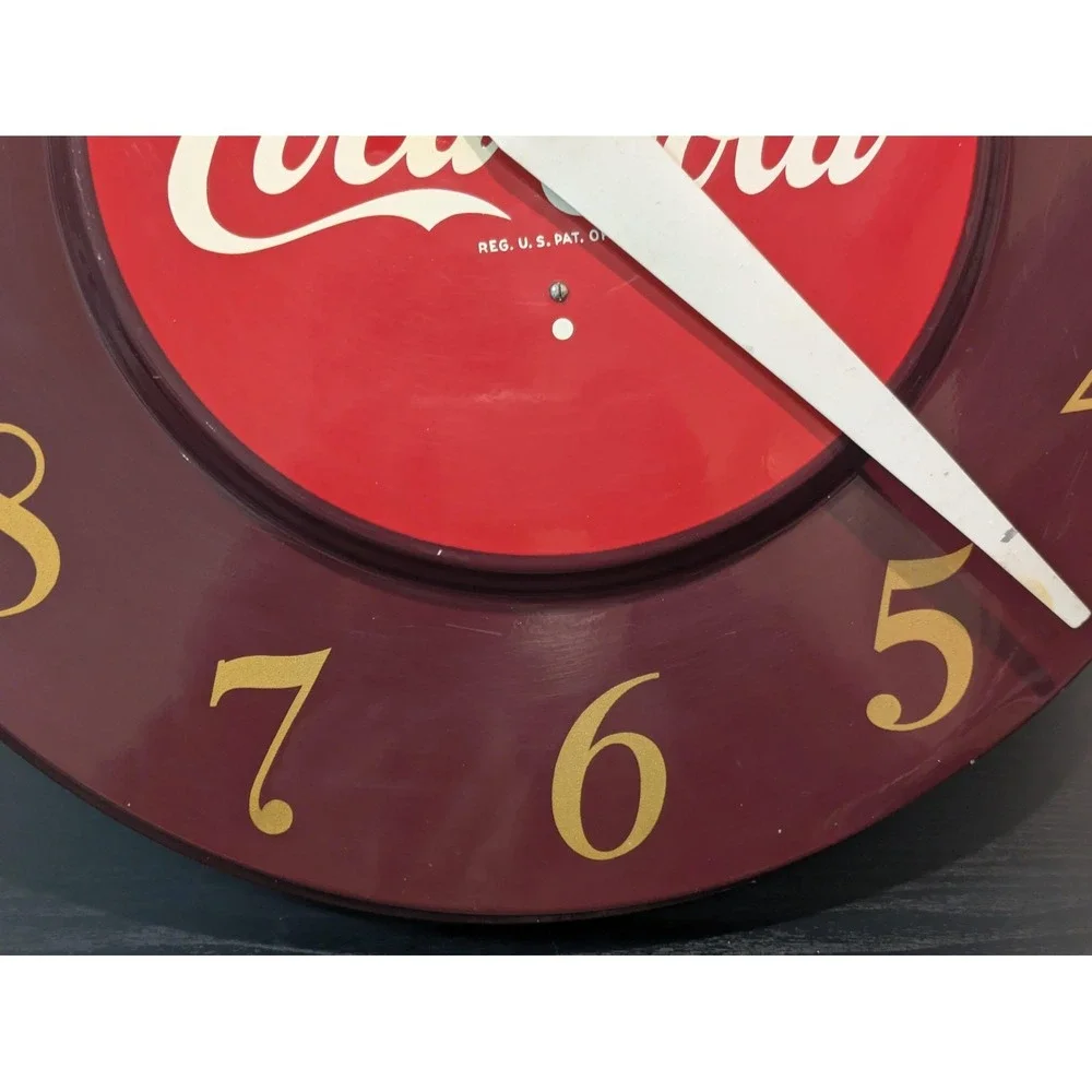 Vintage Coca-Cola Telechron Electric Wall Clock Advertising Sign Round Red 50s